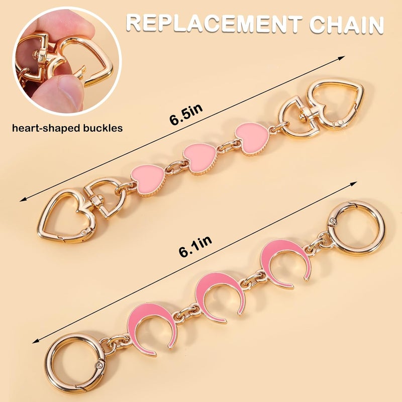 Tmtains ZLSPTK 2Pcs Bag Extender Chain Heart Moon Purse Strap Extenders for Handbags Purse Extender Chain Gold Purse Strap Replacement Pink Purse Accessories Bag Charms for Handbags Purse Making Supplies - Image 5